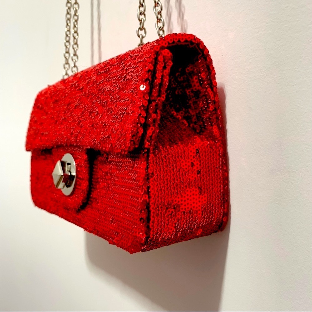 Vintage Red Sequin Mini Bag Silver Chain Purse - Picture 3 of 13